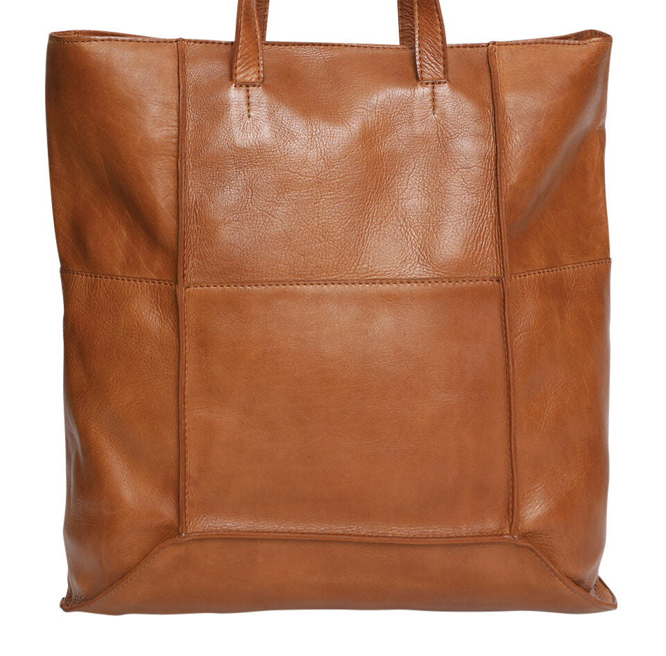 Tan Leather gold stud handbag  