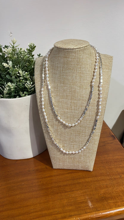 Hematite and Pearl Necklace 