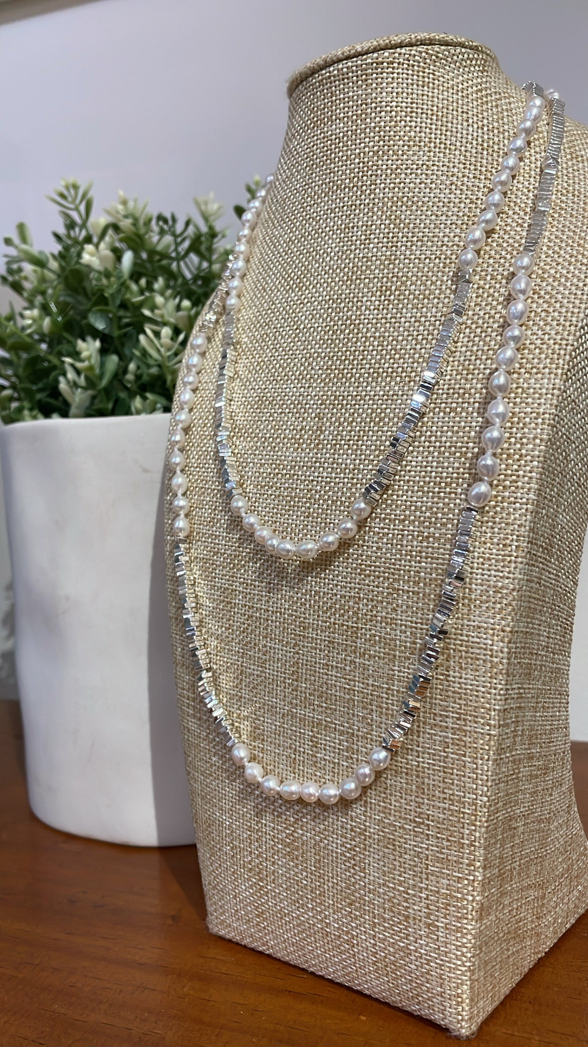 Hematite and Pearl Necklace 