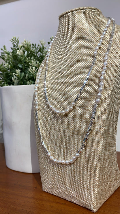 Hematite and Pearl Necklace 