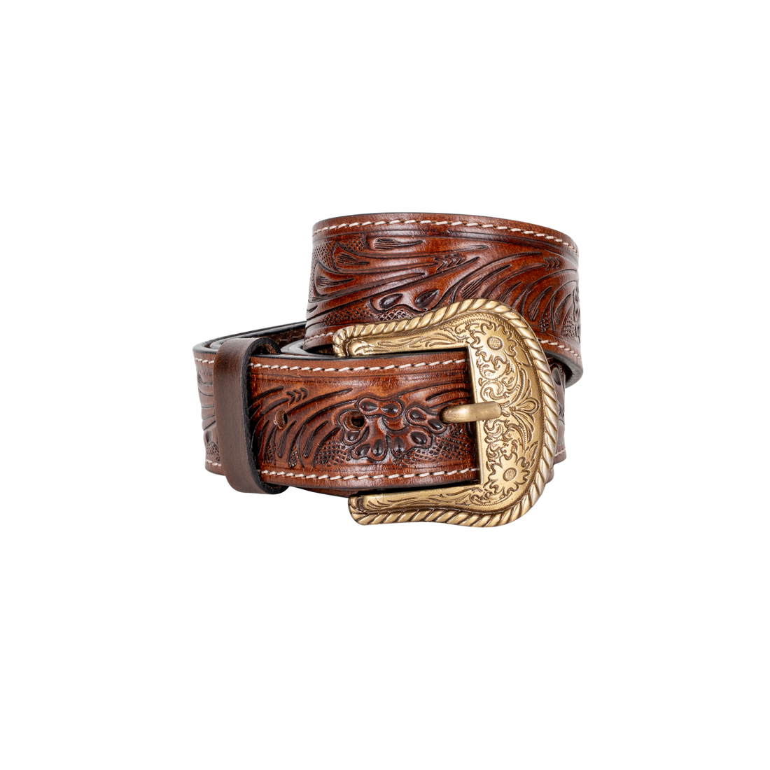 Embossed Dark Brown Leather Belt