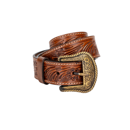Embossed Light Brown Leather Belt 