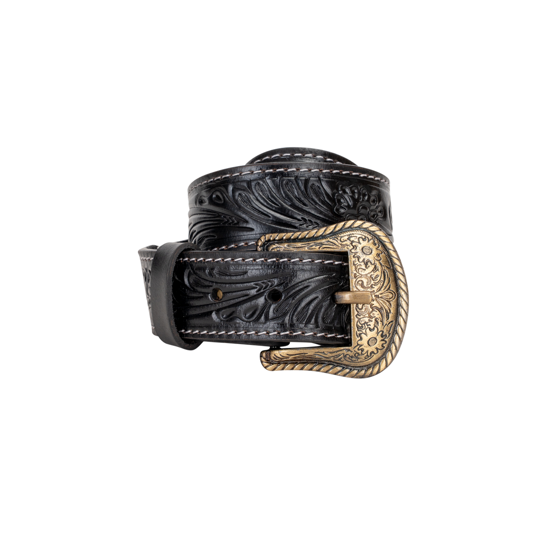 Embossed Black Leather Belt
