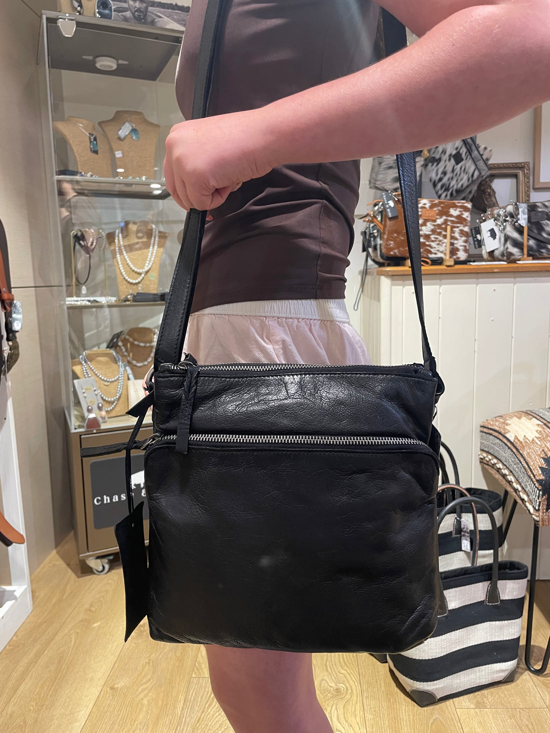 Black leather crossbody bag 
