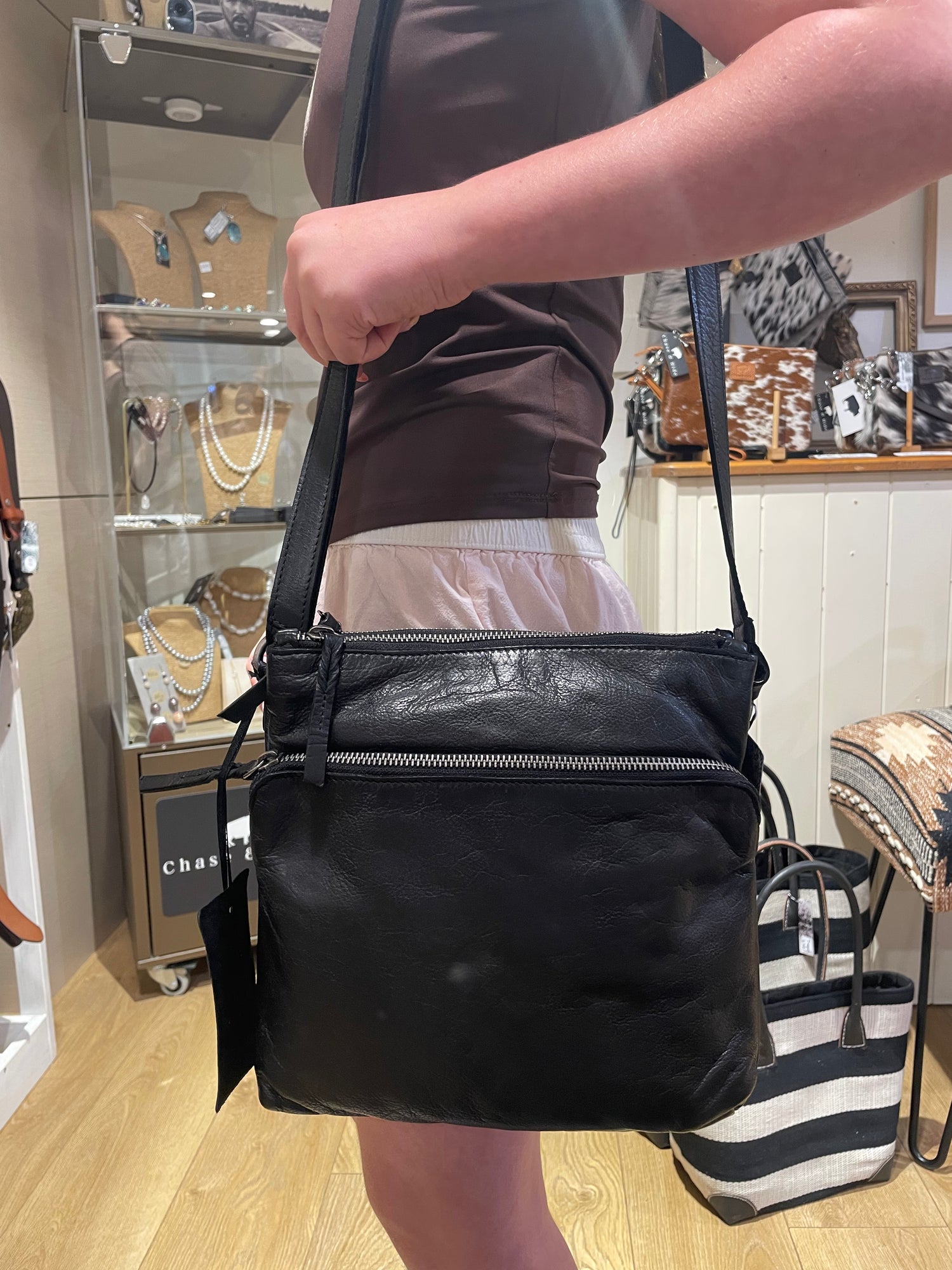 Black leather crossbody bag 