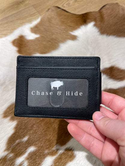 Black Leather Money Clip Wallet 