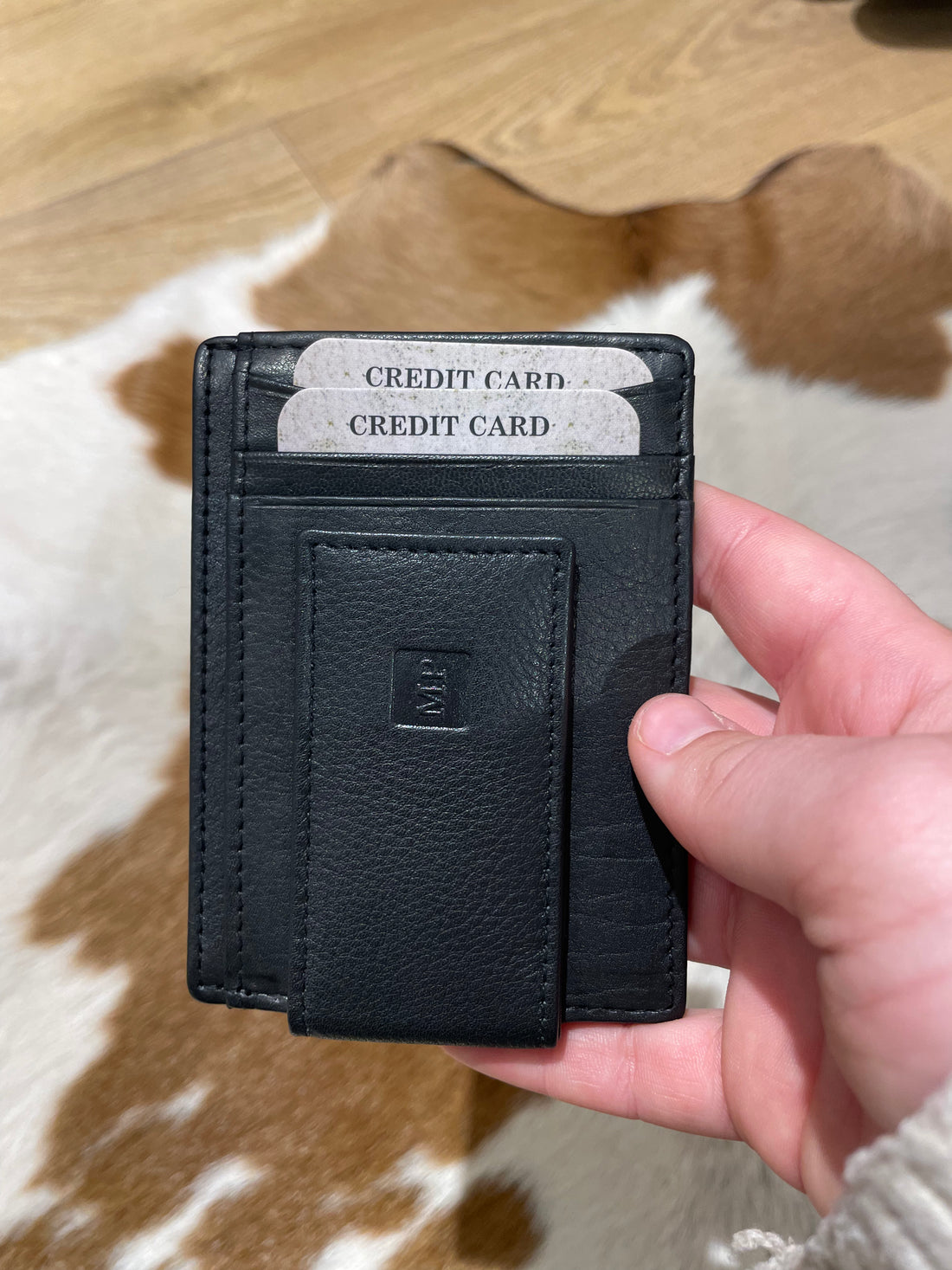 Black Leather Money Clip Wallet