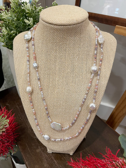 Freshwater Pearl and Faceted  Crystal Necklace 