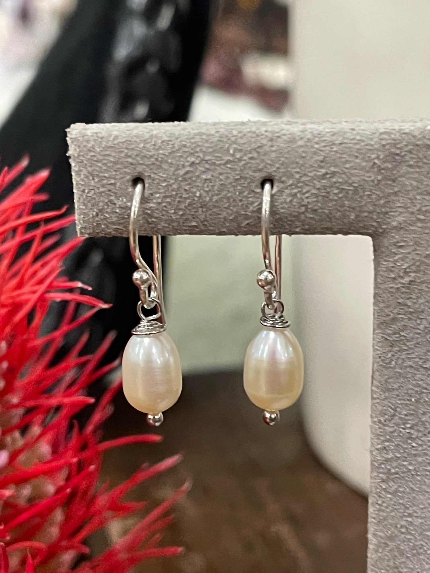 Freshwater Rice Pearl Drop Earrings  