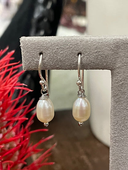 Freshwater Rice Pearl Drop Earrings  