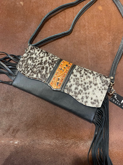 Hand Painted Tooling Leather Flap Cowhide Bag With Fringes – AB74