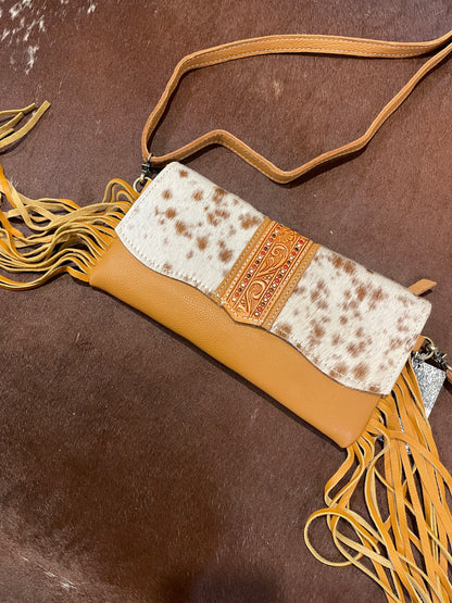 Hand Painted Tooling Leather Flap Cowhide Bag With Fringes – AB74