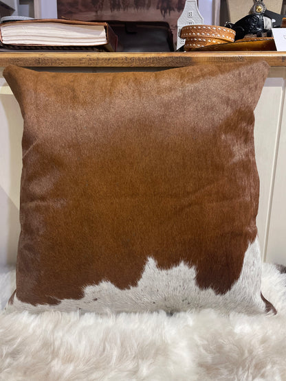 Cowhide Cushion Cover with Leather Back | 40x40cm Genuine Cowhide Pillow | Rustic Western Home Decor

