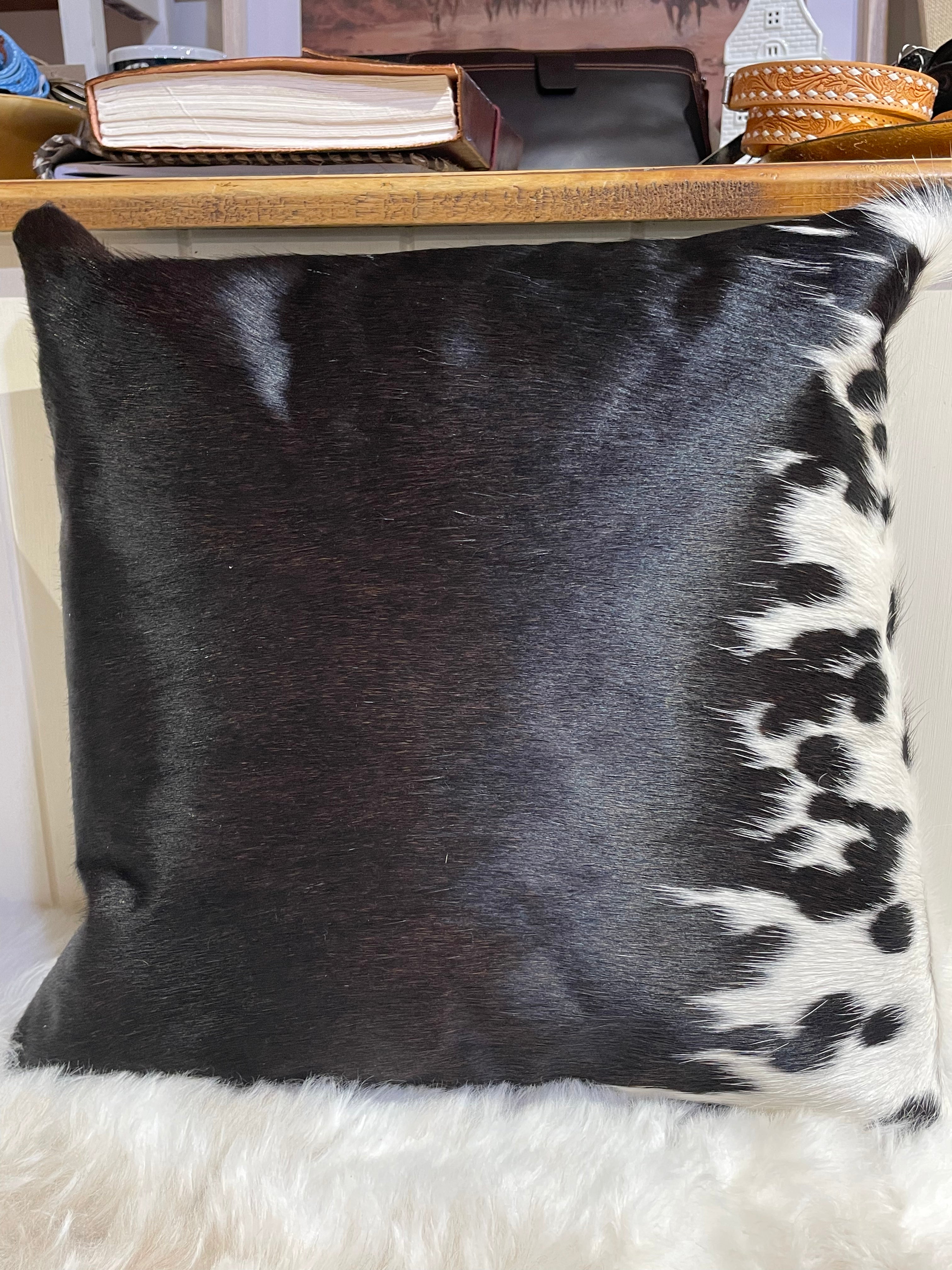 Cowhide Cushion Cover with Leather Back | 40x40cm Genuine Cowhide Pillow | Rustic Western Home Decor
