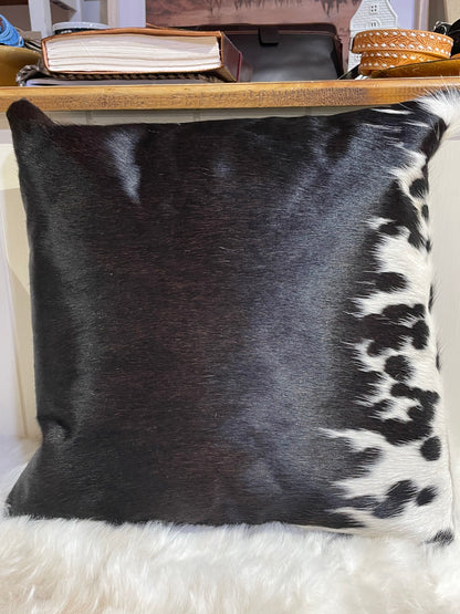 Cowhide Cushion Cover with Leather Back | 40x40cm Genuine Cowhide Pillow | Rustic Western Home Decor
