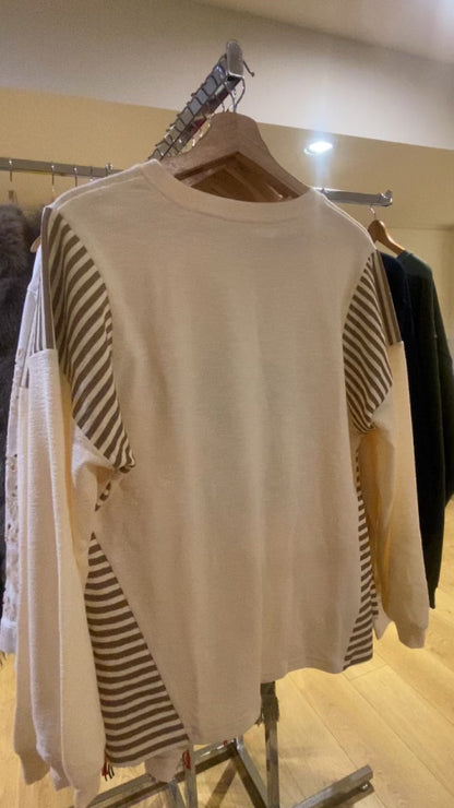 Lemon Western Print Colorblocked Long Sleeve Cotton Blouse