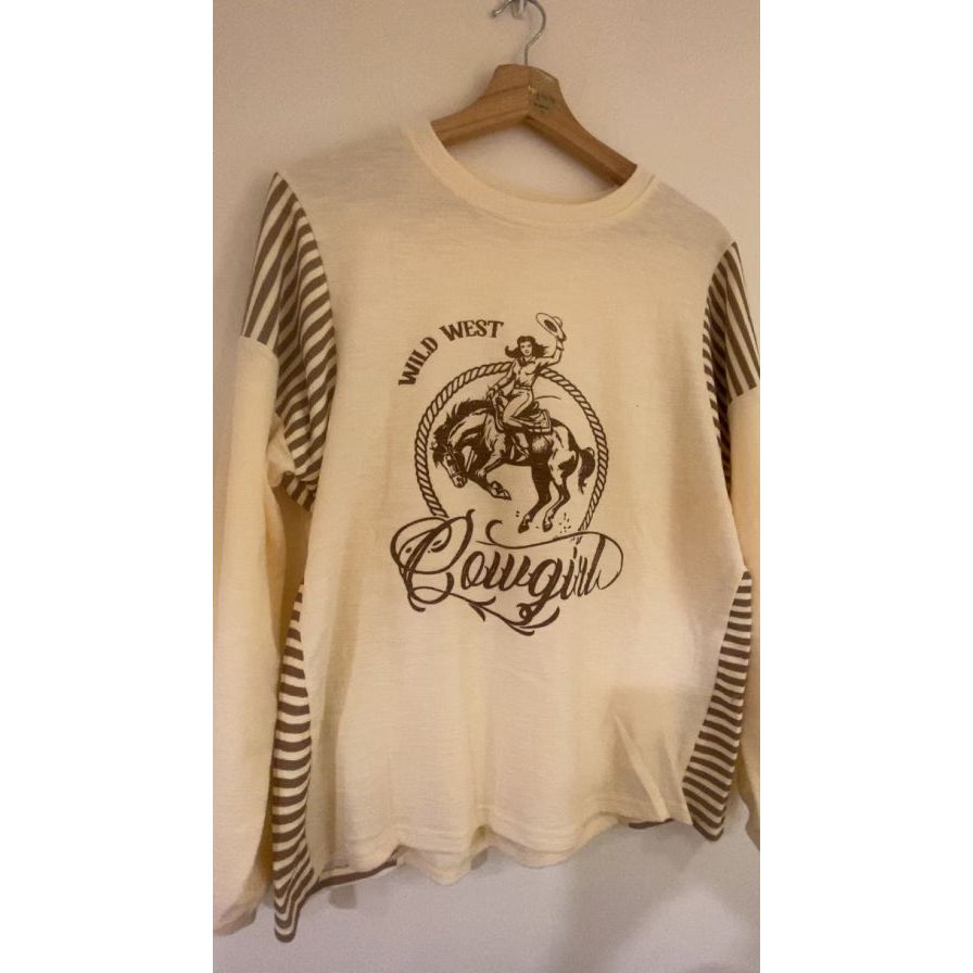 Lemon Western Print Colorblocked Long Sleeve Cotton Blouse