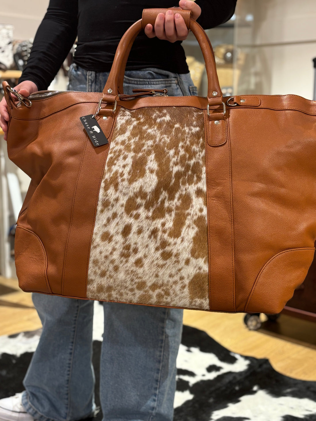 Leather &amp; Cowhide Travel Bag - 12780
