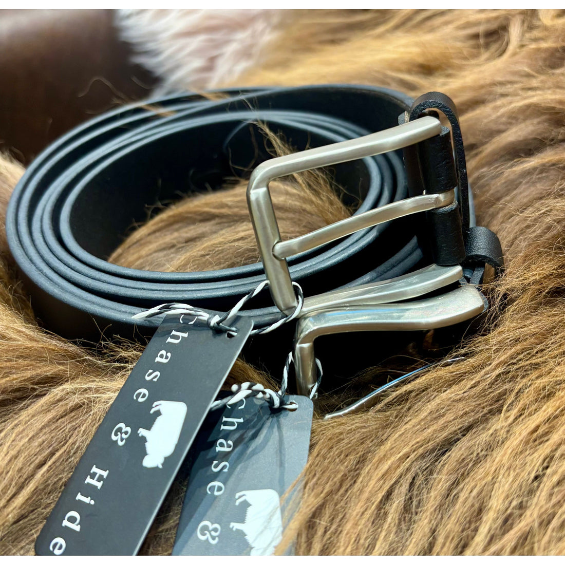 Black Leather Belt with Small Silver Buckle