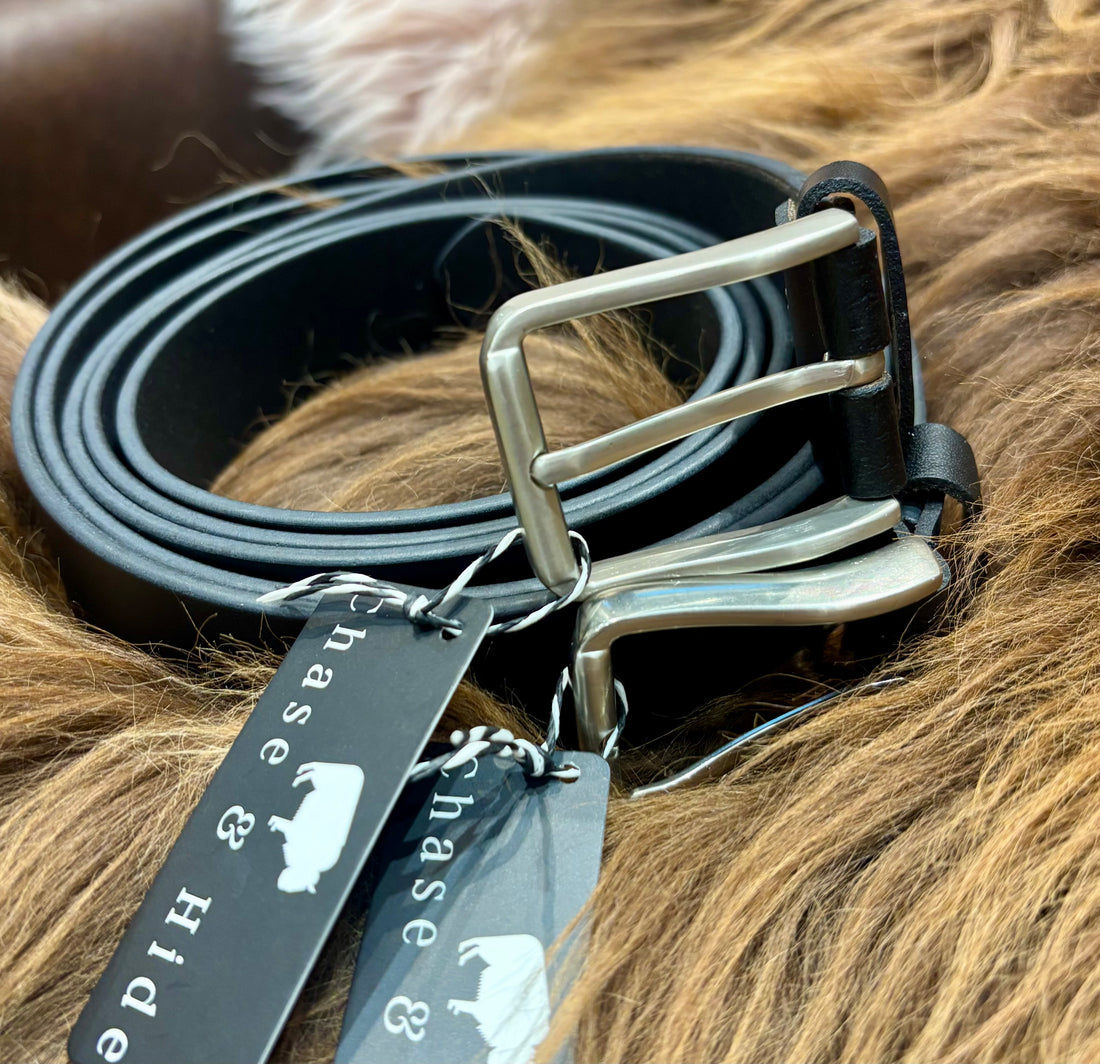 Black Leather Belt with Small Silver Buckle 