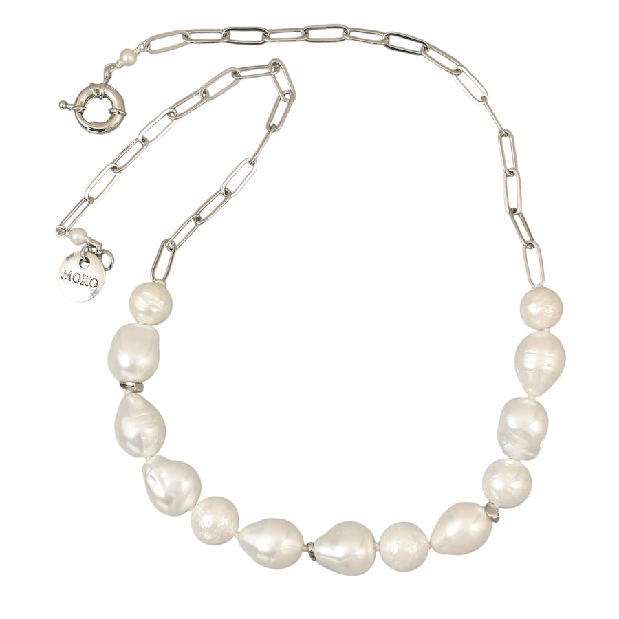 Shell Pearl Necklace Silver