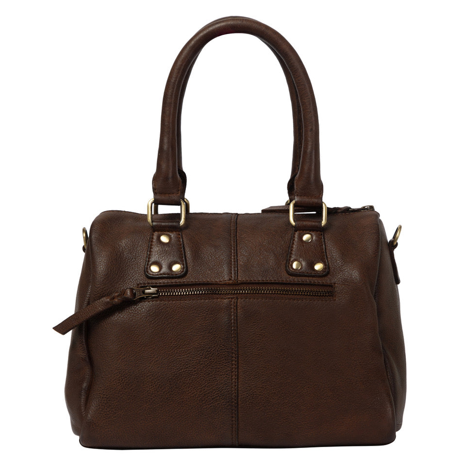 Woven Washed Leather Boston Bag with Studs – Glasson (W-08)