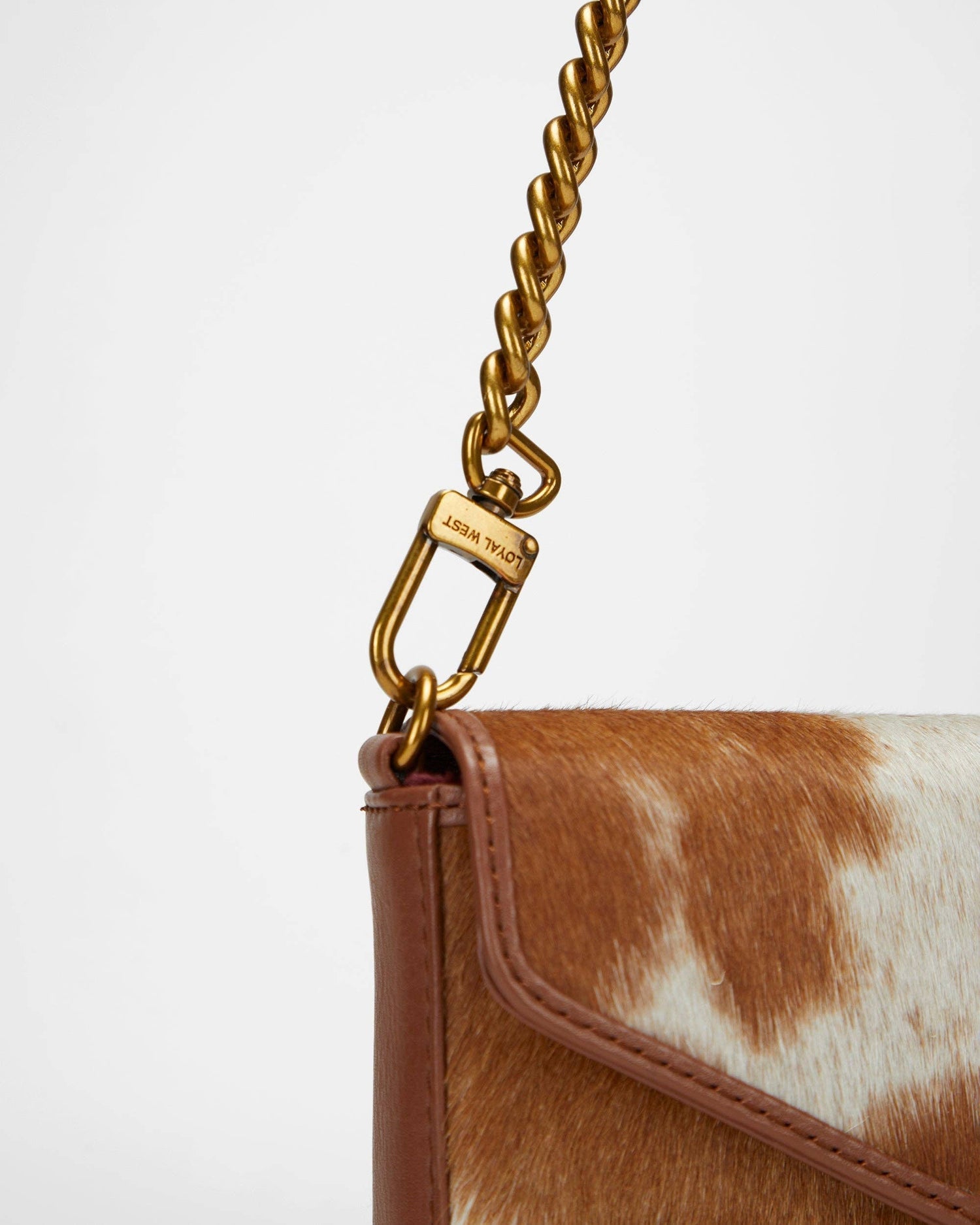 The LW On The Go Mini Chain Bag- In Brown &amp; White Cowhide And Calfskin
