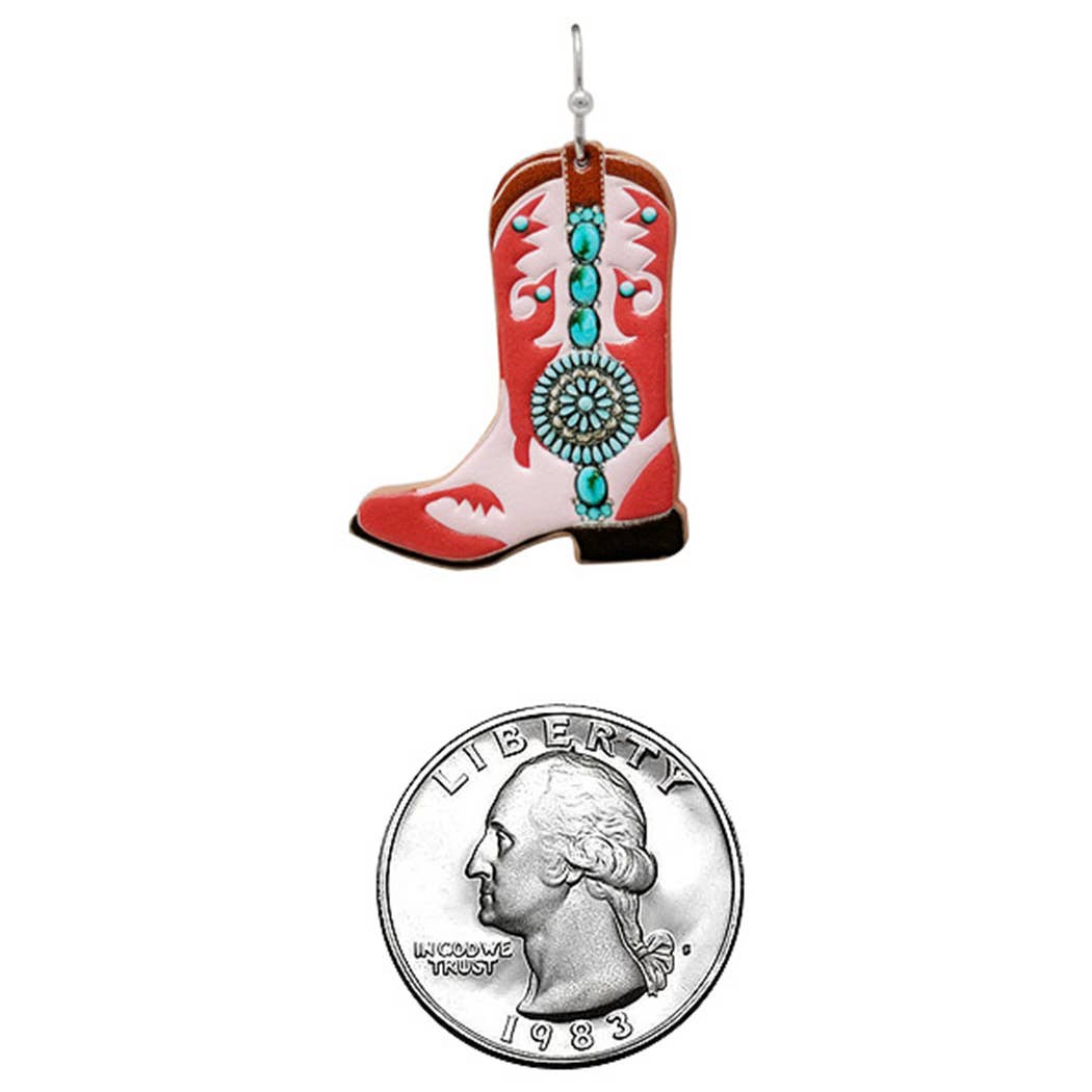 Cowboy Boots Tooled Leather Hook Earrings