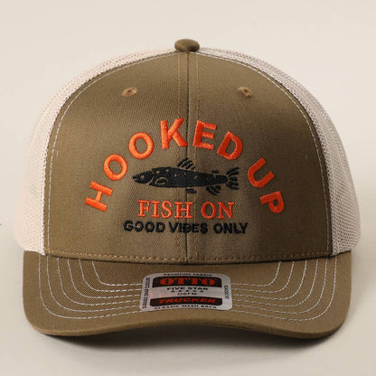 HOOKED UP FISH ON Mid Profile Mesh Back Trucker Hat