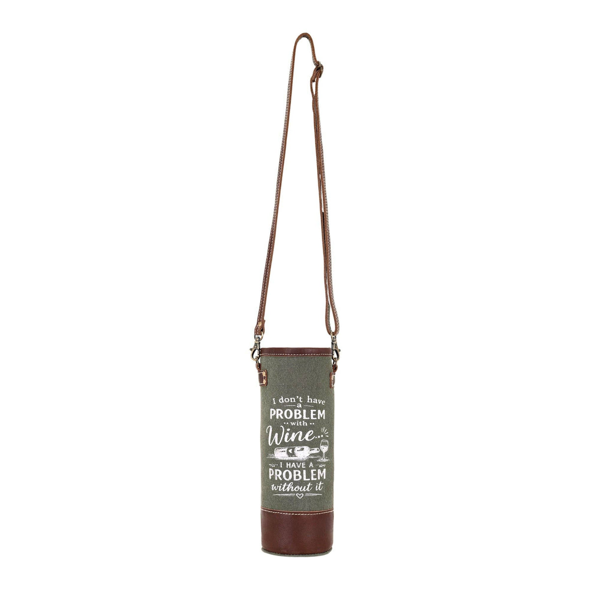 Problem with Wine Bottle Carrier in olive with vintage print