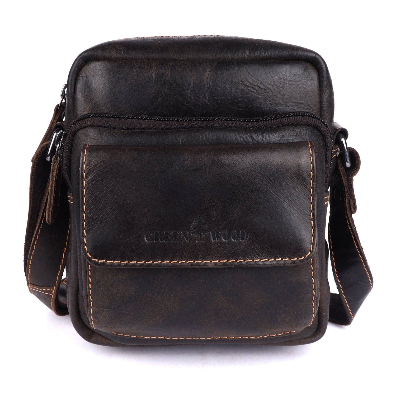 Greenwood Leather Ryder Crossbody Bag, Vintage Dark Brown