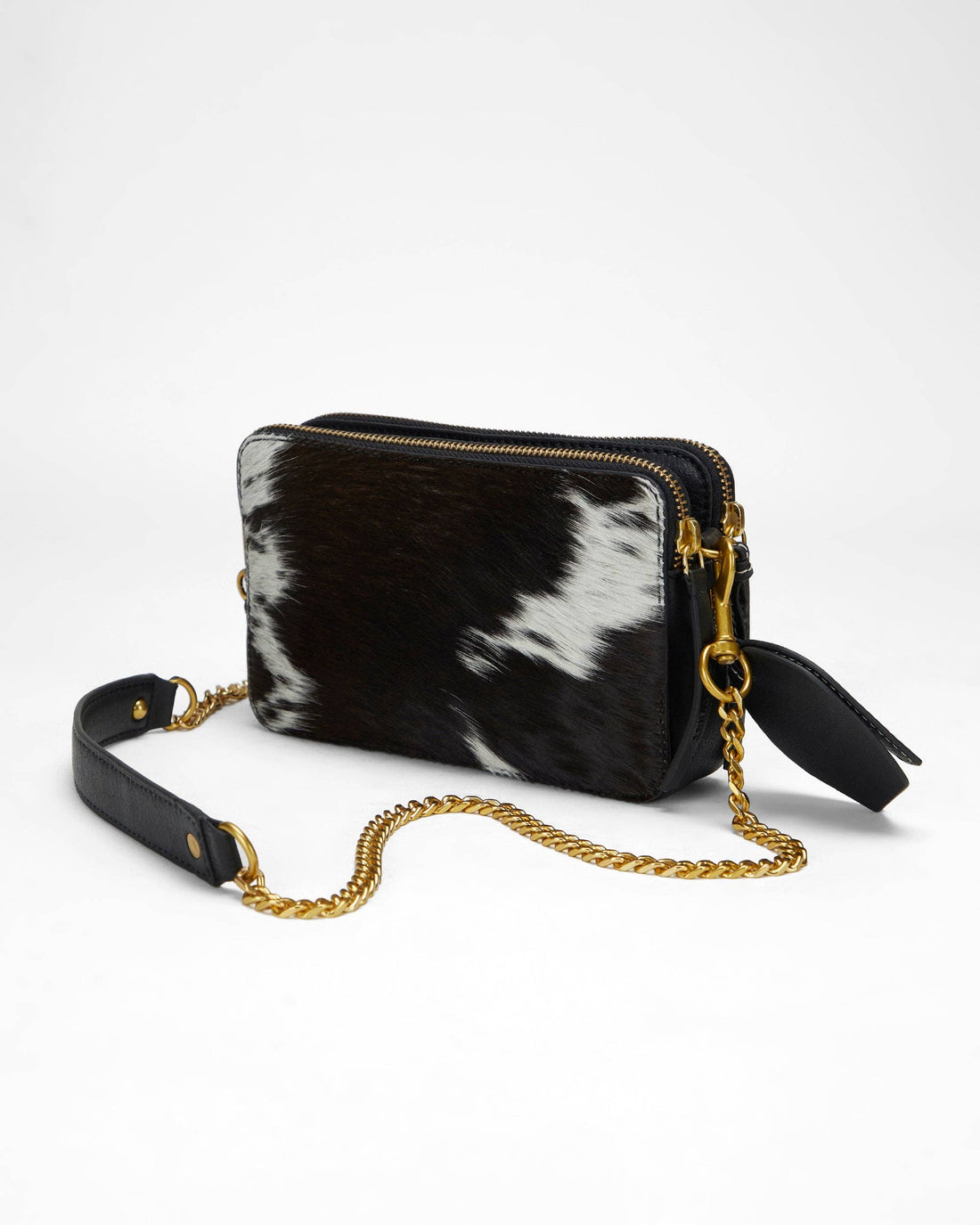 Shell Mini Purse In Black &amp; White Cowhide