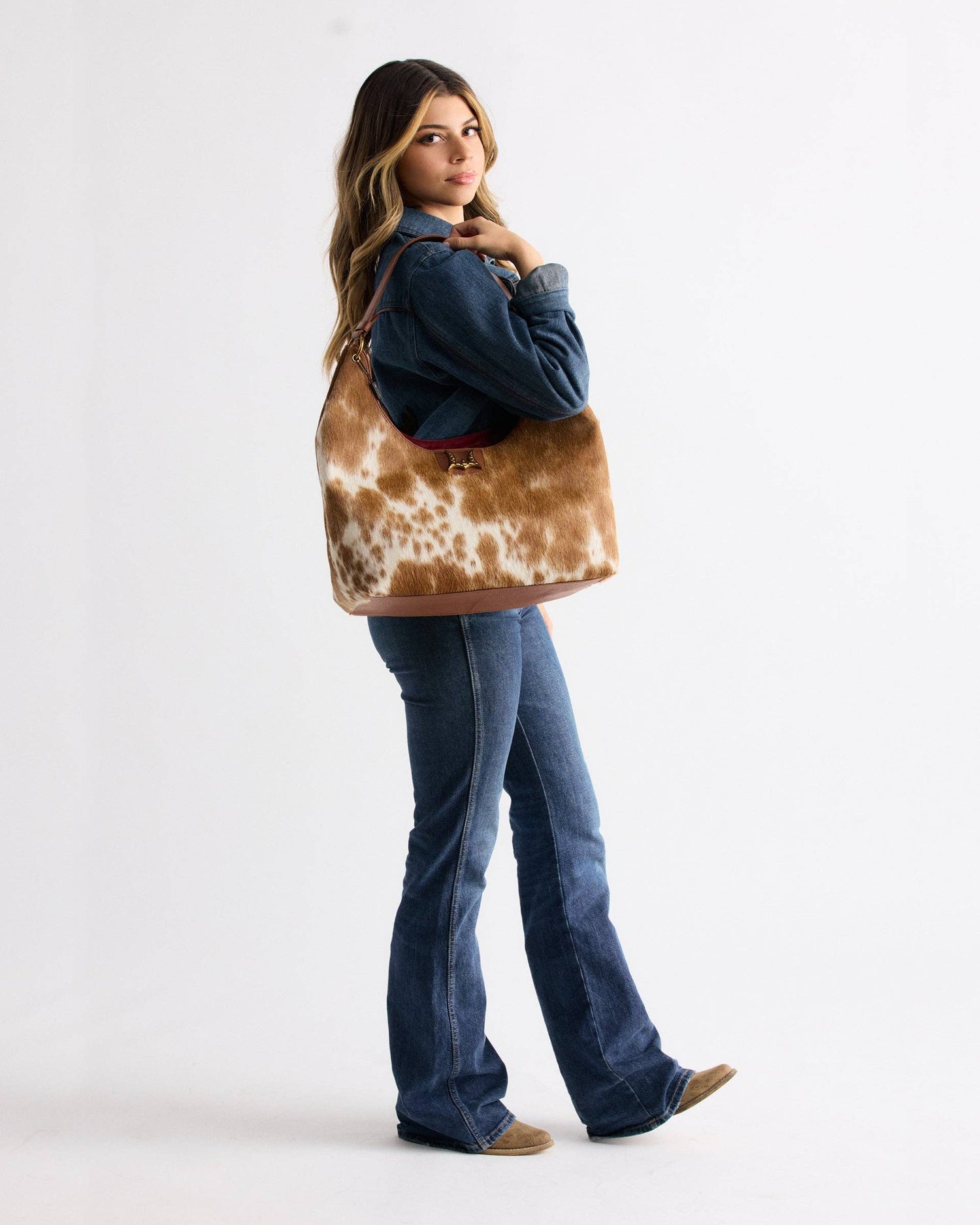 LW Large Purse - In Brown &amp; White Cowhide &amp; Calfskin