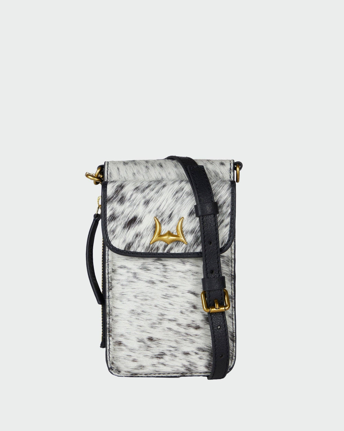 Shell Phone Bag In Black And White Cowhide