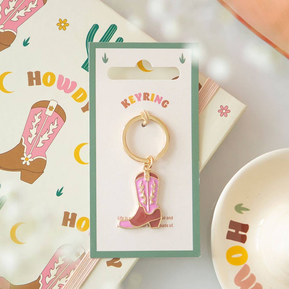 Pink Cowboy boot keyring