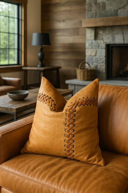 Melbourne Genuine Leather Cushion Pillow Cover - Tan