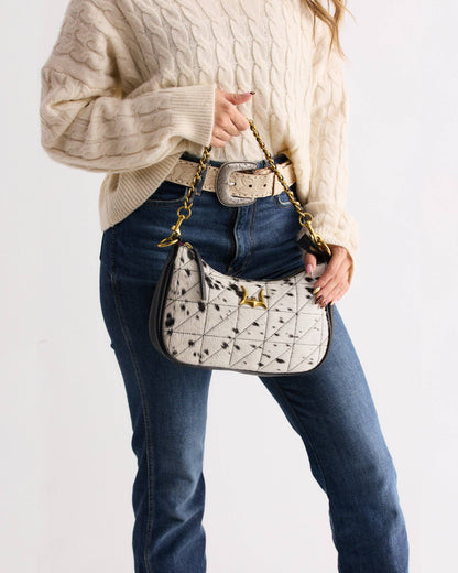Joe Quilted Nappa Leather Bag - Black &amp; White Cowhide