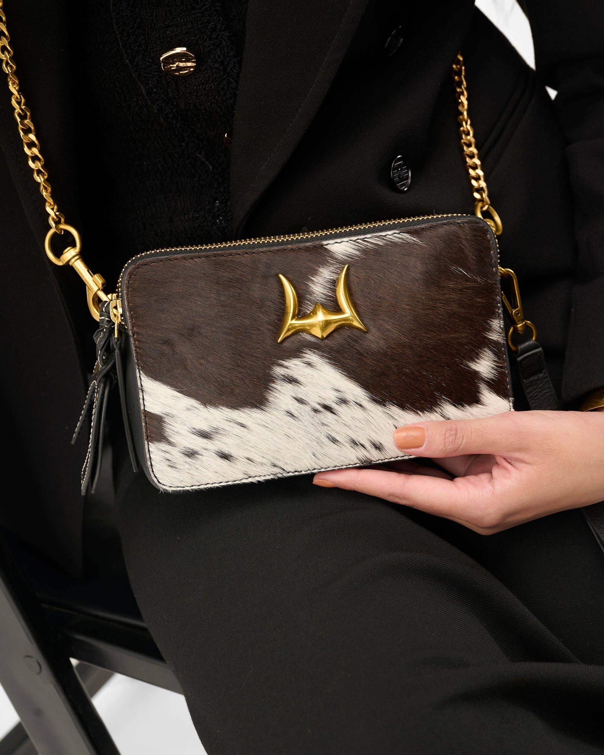 Shell Mini Purse In Black &amp; White Cowhide