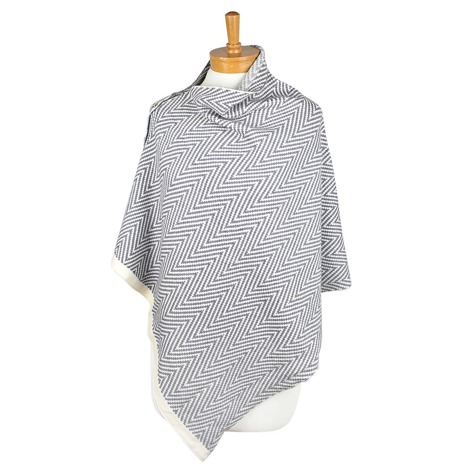 Grey: Herringbone w Button Poncho