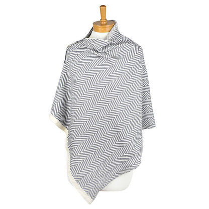 Grey: Herringbone w Button Poncho