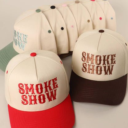 SMOKE SHOW Typographic Embroidery Baseball Cap