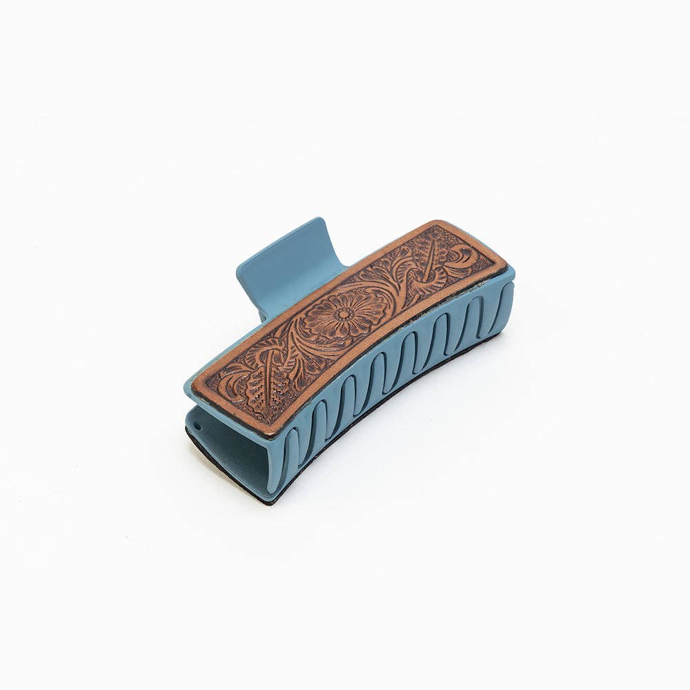 Everline Handtooled Hairclip in Sky Blue