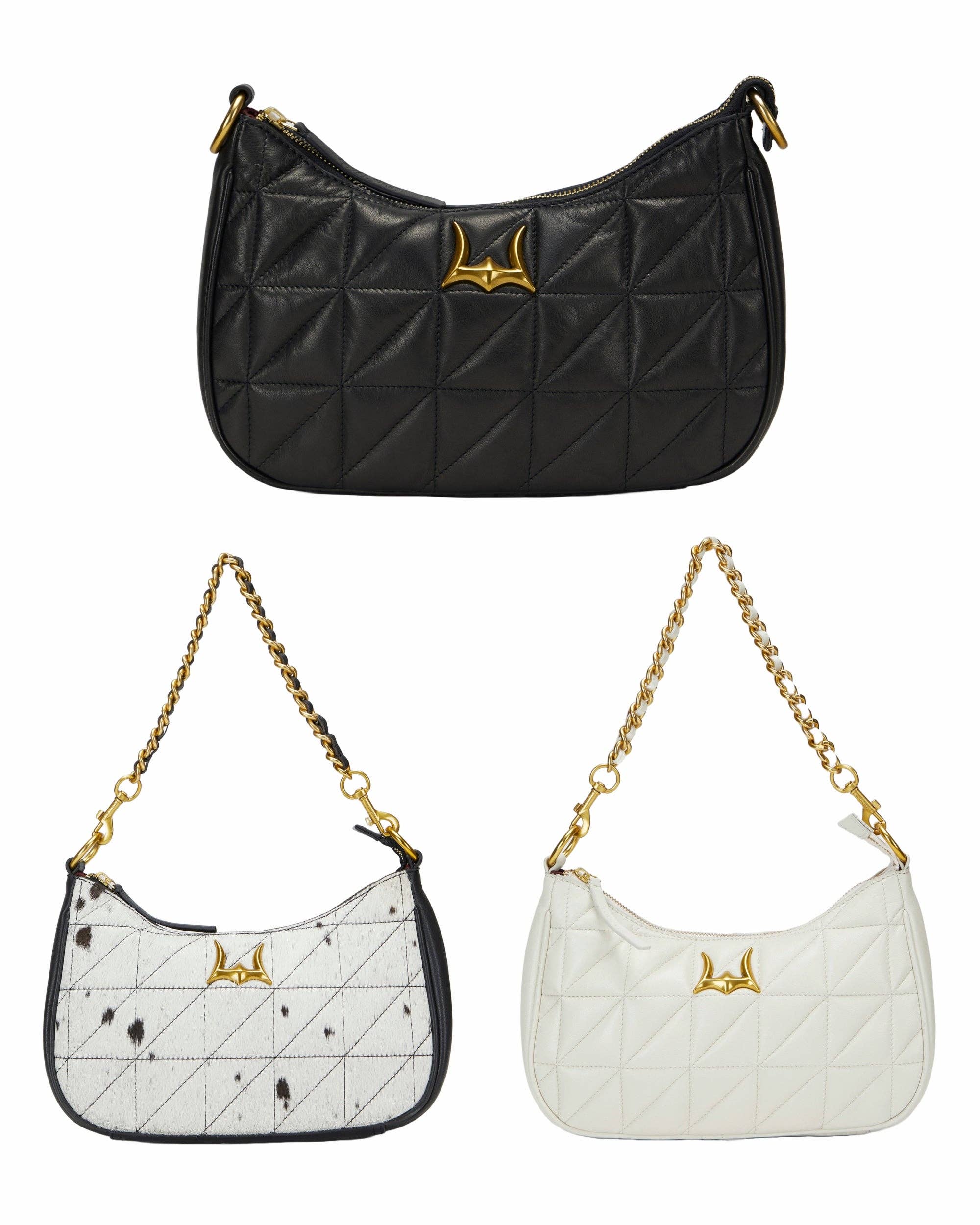 Joe Quilted Nappa Leather Bag - Black &amp; White Cowhide