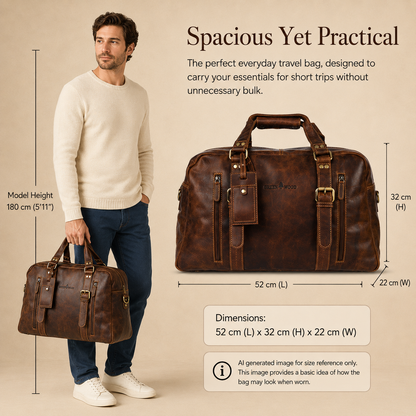 Voyager Leather Weekend Bag – Full Grain Oil Pull-Up Leather Travel Duffel (Sandal)