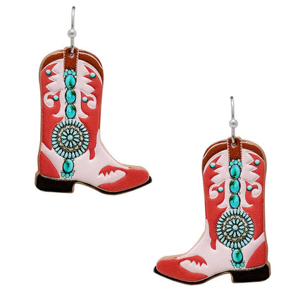 Cowboy Boots Tooled Leather Hook Earrings