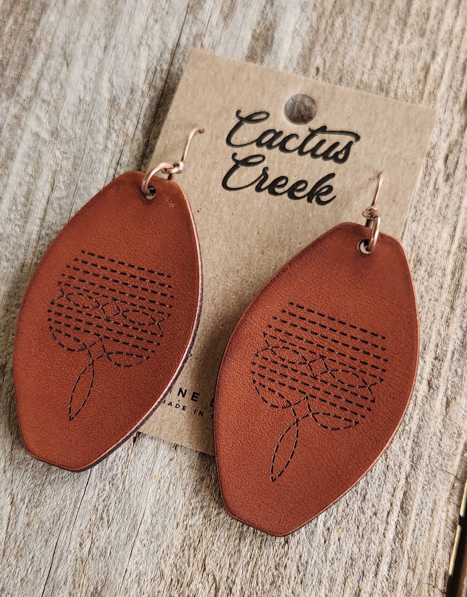 "Austin"  Handmade Leather Boot Stitch Earrings