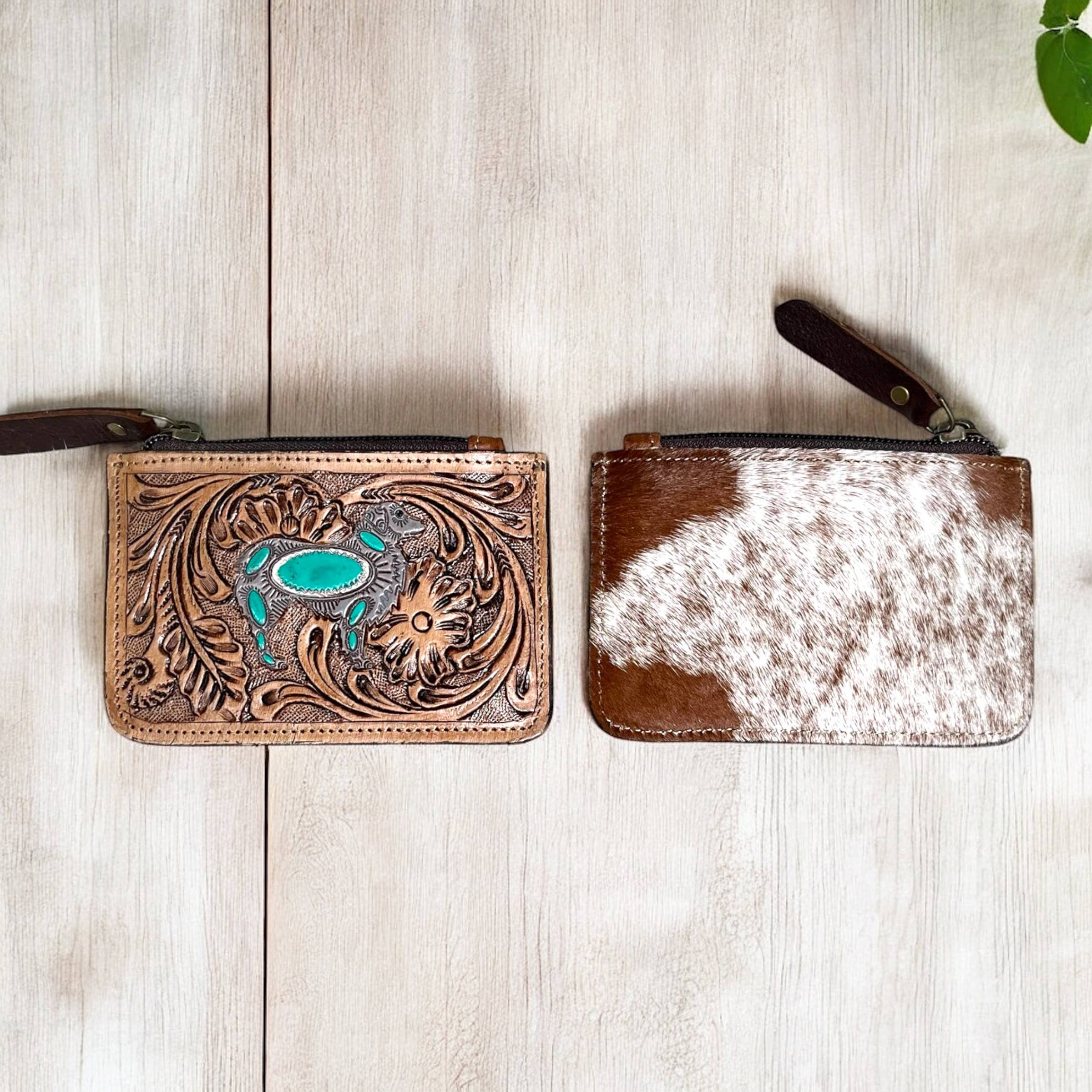 Dog Turquoise tooled &amp; cowhide coin pouch
