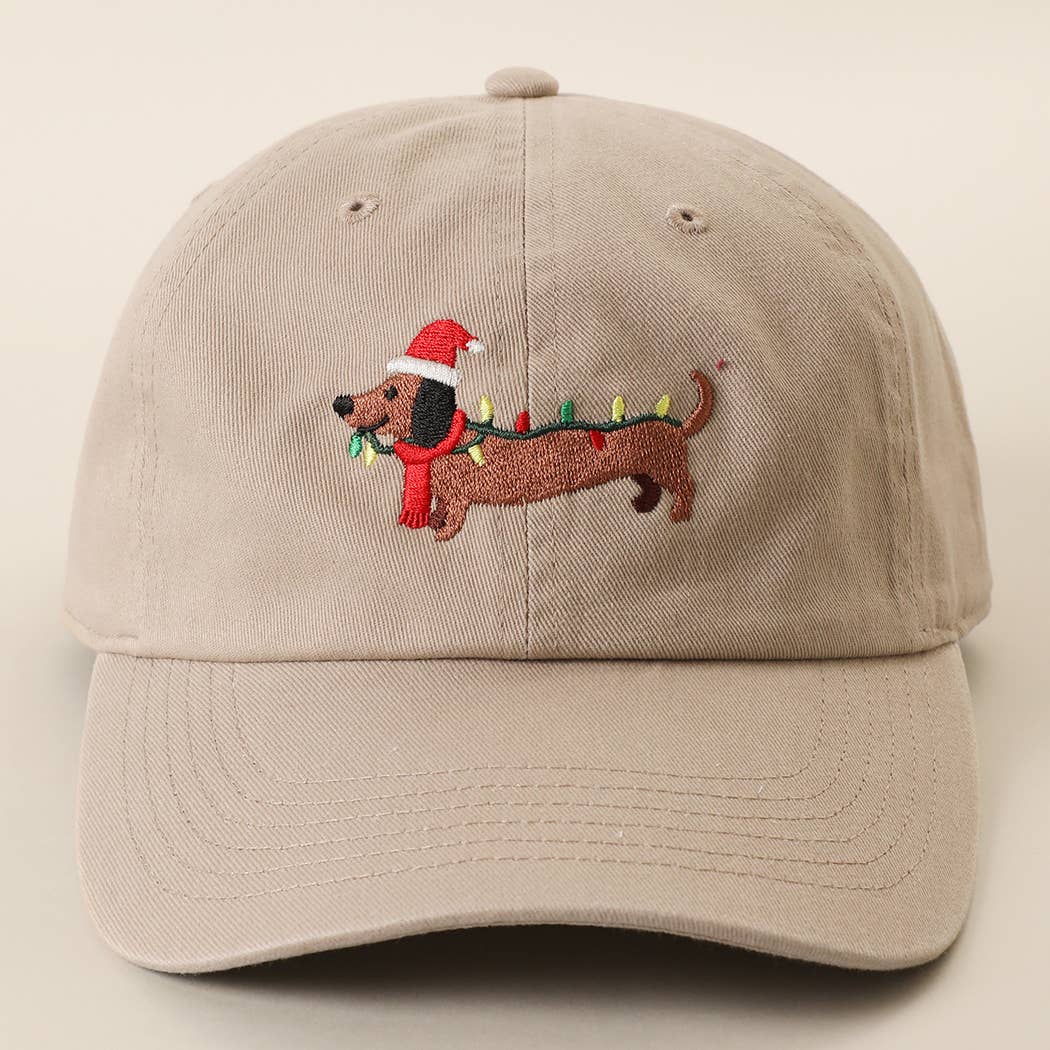 Christmas Dachshund  Embroidered Stone Washed Cotton Dad Cap