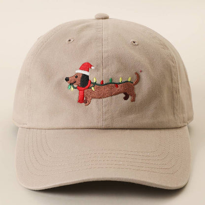Christmas Dachshund  Embroidered Stone Washed Cotton Dad Cap