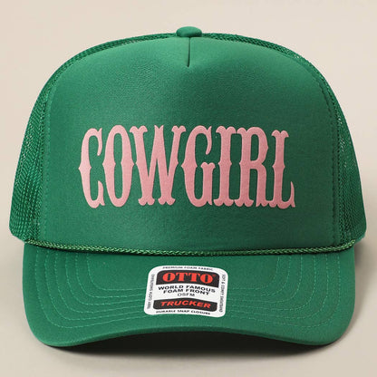 COWGIRL Text Logo Printed Mesh Back Trucker Hat